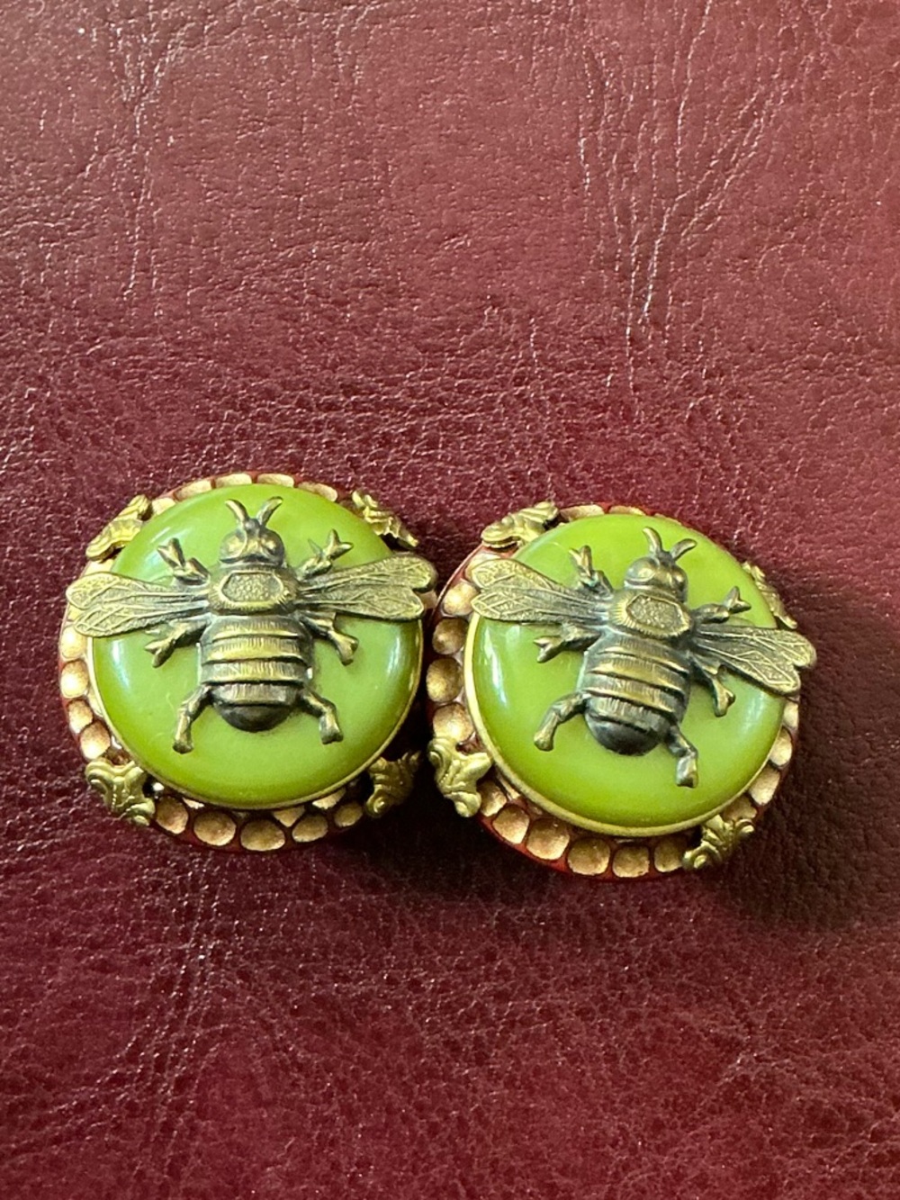NWT Bee Motif Round Clip-On Earrings with Lime Green Enamel